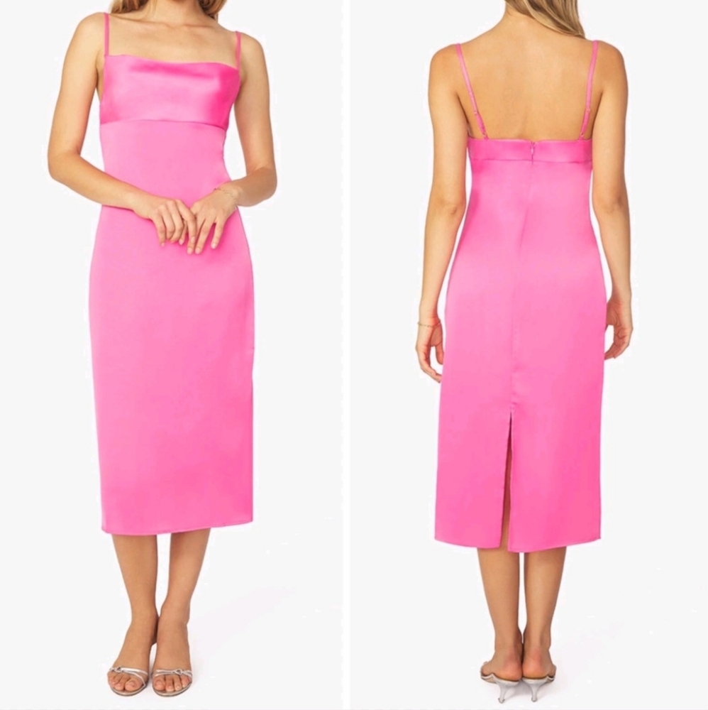 Revolve Weworewhat Cowl Midi Satin Charmeuse Dress Barbiecore Hot‎ Pink Size 2